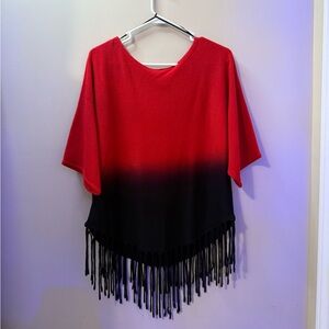Red and Black Fringe Sweater